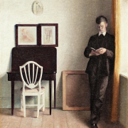  Wnętrze z młodym czytającym mężczyzną (1989 r.), autor: Vilhelm Hammershøi (The Hirschsprung Collection, Kopenhaga) źródło: Wik