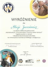Dyplom - wyróżnienie dla Alicji Jarosiewicz