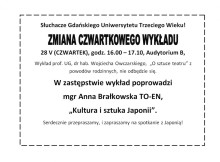 28 maj - ZMIANA CZWARTKOWEGO WYKŁADU!